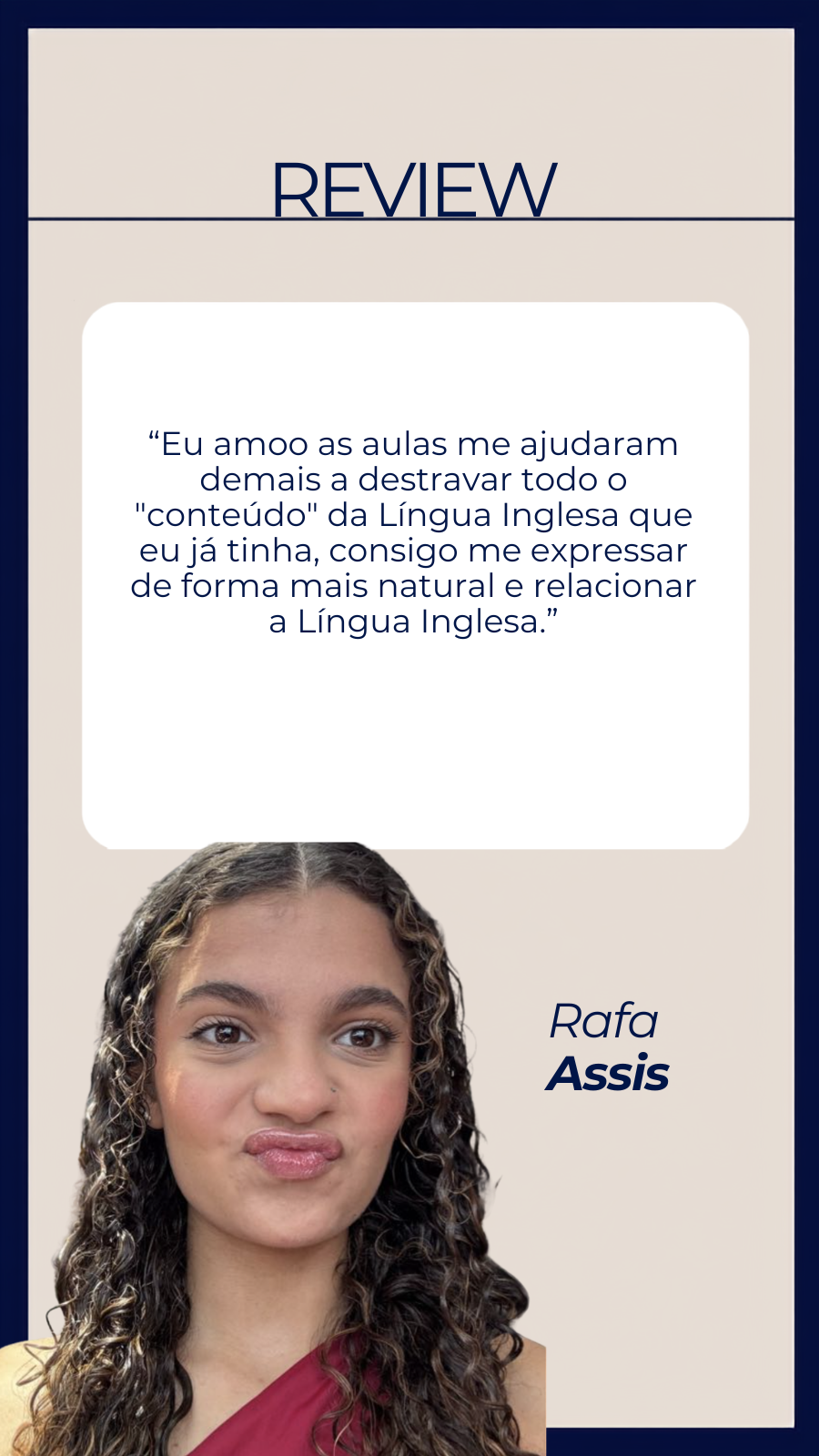 Depoimento de Rafa Assis sobre as aulas de inglês da Simone Binotti
