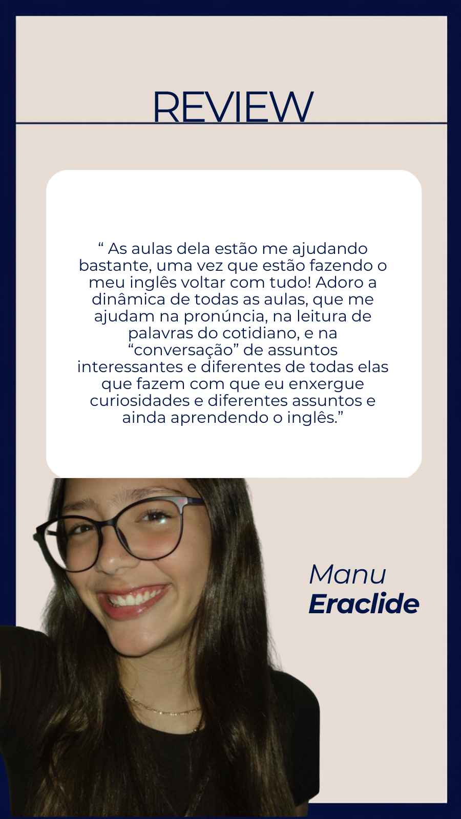 Depoimento de Manu Eraclide sobre as aulas de inglês da Simone Binotti